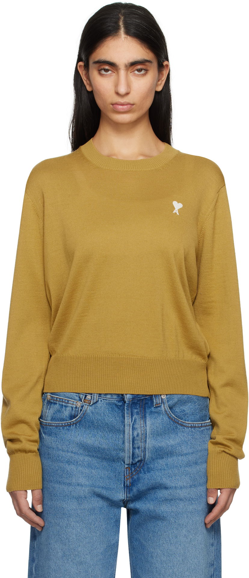 Sweater AMI AMI Paris Ami de Coeur Crew Neck Wool Sweater Gul | FKS121.KN0025
