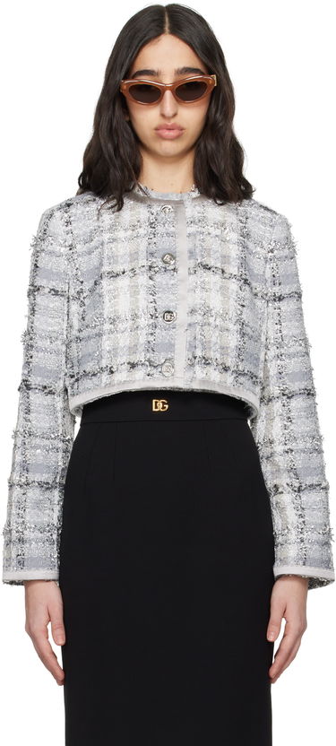 Jakke Dolce & Gabbana Dolce&Gabbana Short Check Lurex Raschel Tweed Jacket Grå | F27DQT FQZAE, 0