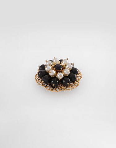 Stift Dolce & Gabbana Dolce & Gabbana Gold Tone Floral Brooch with Black and White Beads Sort | WPR1I2W1111ZOO00, 2