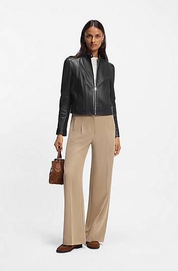 Jakke BOSS Leather jacket with stand collar Sort | 50545625, 1