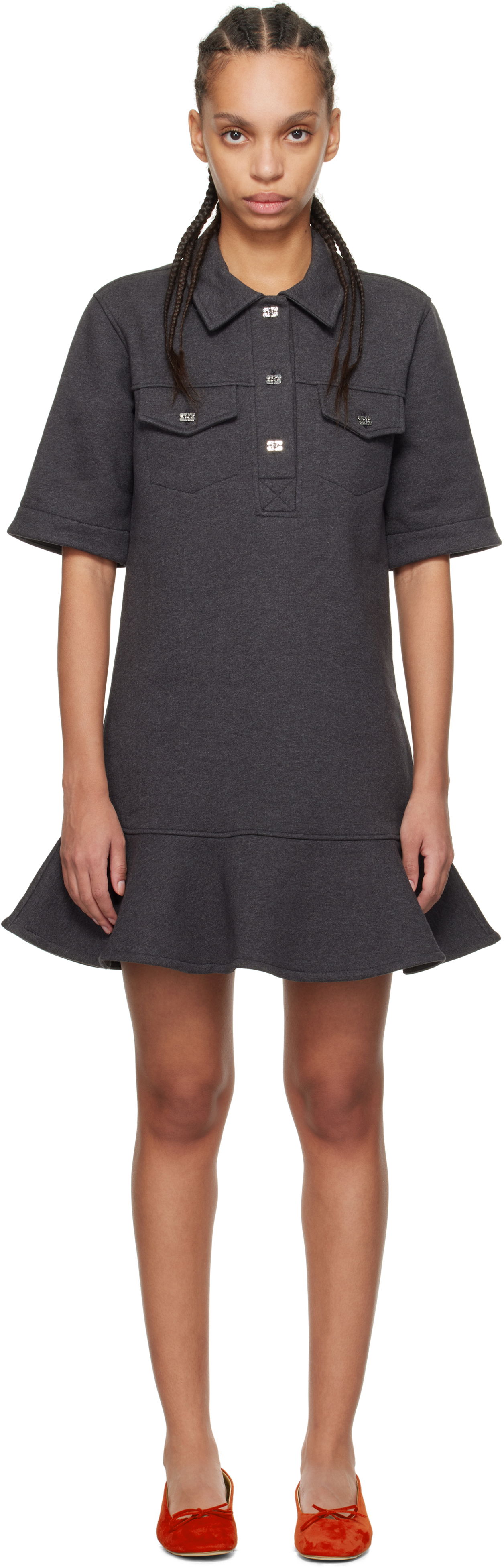 Kjole GANNI Ganni Heavy Fleece Mini Dress Grå | T4108, 0