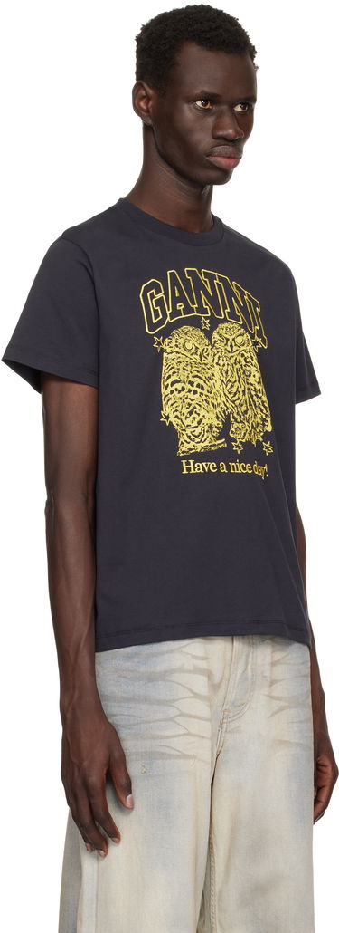 T-shirt GANNI GANNI Owls Relaxed Jersey T-Shirt Sort | T4059, 4