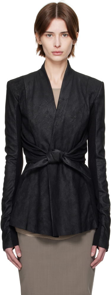 Jakke Rick Owens Rick Owens Hollywood LS Strutter Leather Jacket Sort | RP01E7700 LBA, 0