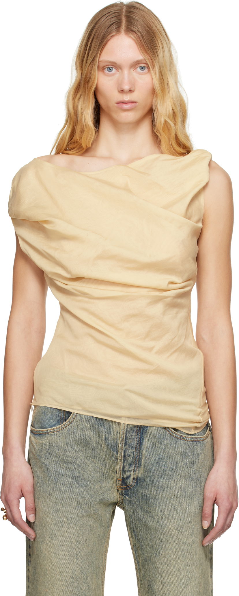 Tanktop Entire Studios Entire Studios Twist Draped Top Beige | ESW-S25-8006-WH