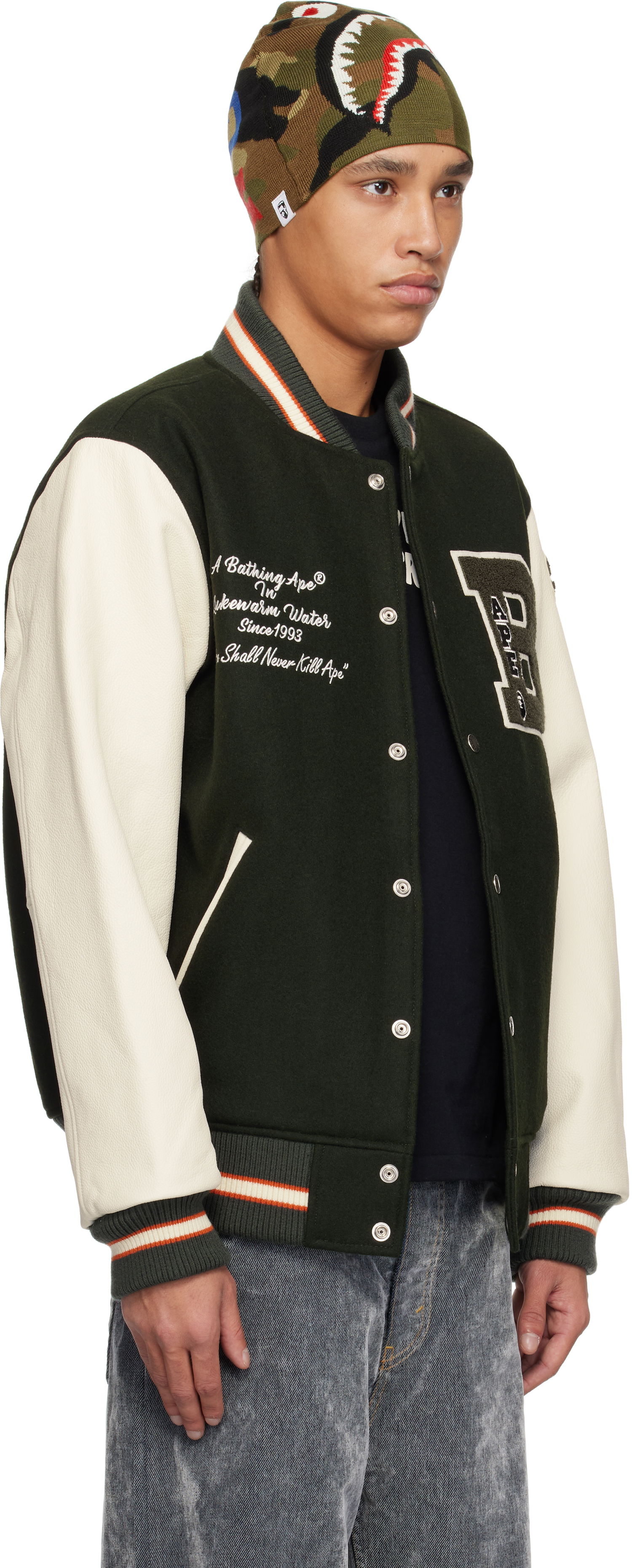 Bomberjakke BAPE A Bathing Ape Varsity Bomber Jacket Grøn | 001HJK801001M, 1