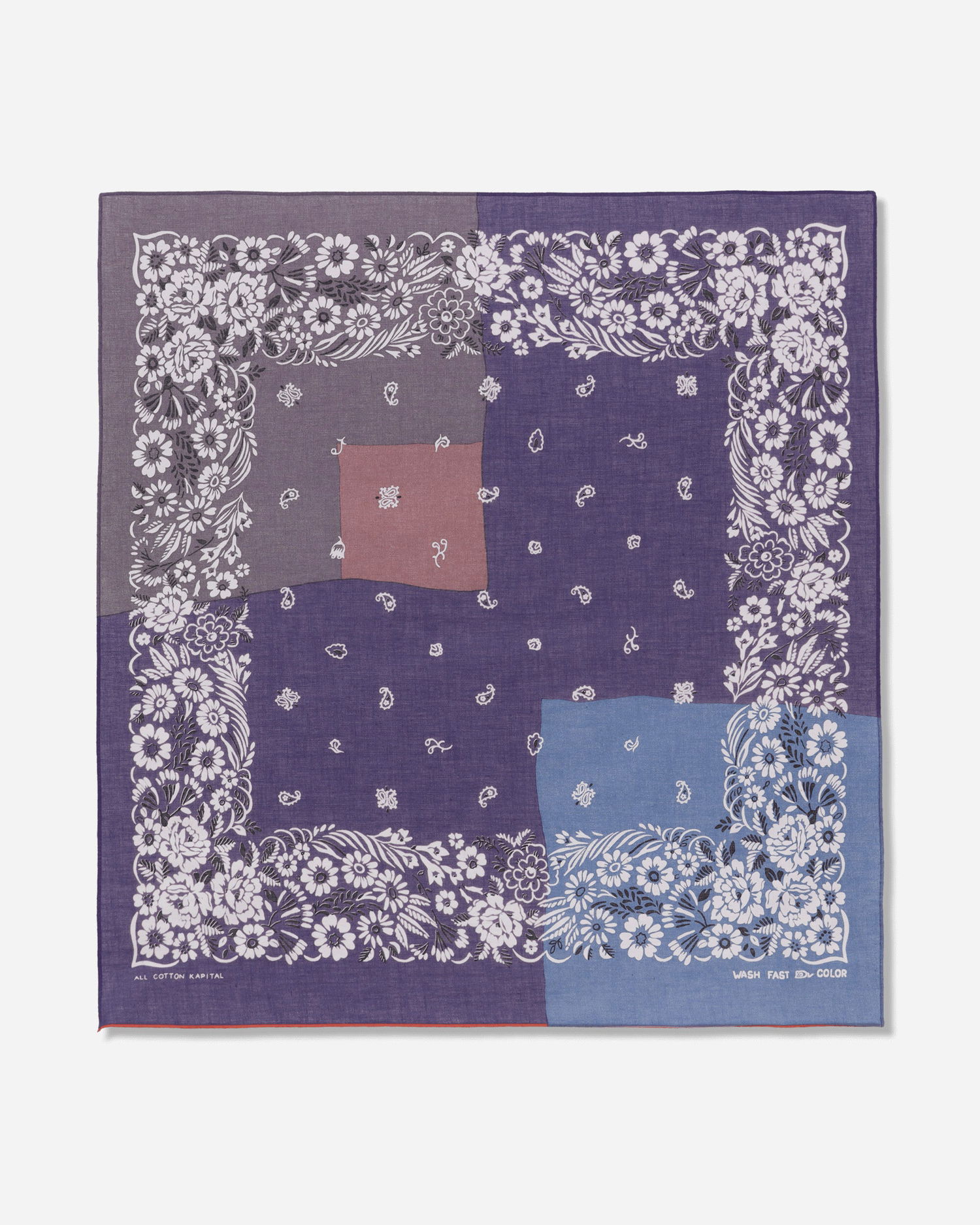 Tørklæde KAPITAL Selvedge Bandana with Garden Patchwork Print Lilla | EK-1633BA PURPLE, 0