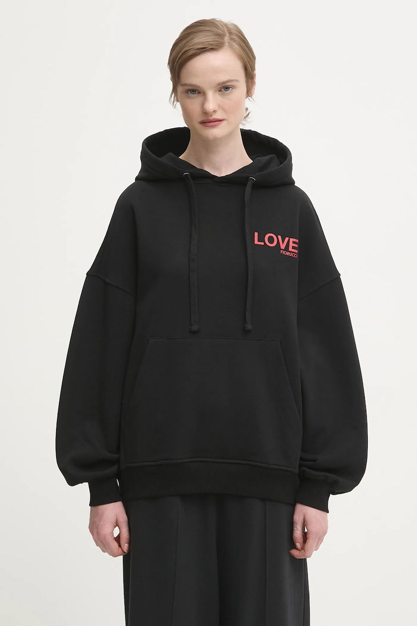 Sweatshirt Fiorucci Cotton Kissing Angels Love Print Relaxed Hoodie Sort | W25FWSHO002CJ05BK01