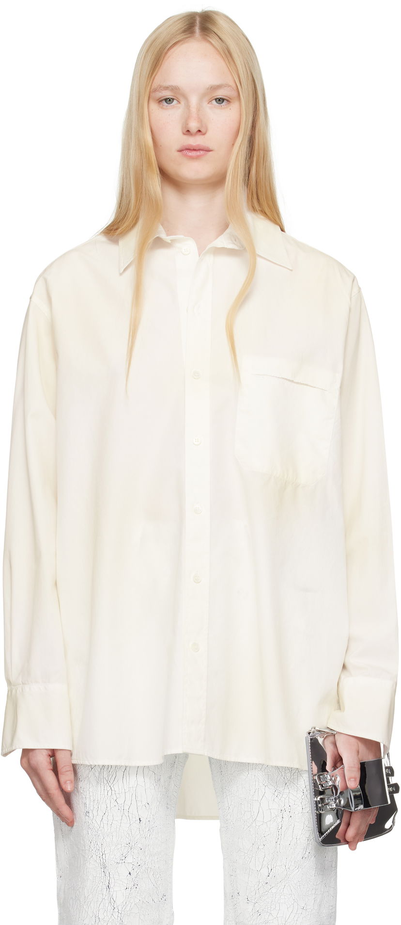 Skjorte Maison Margiela MM6 Maison Margiela Cotton Poplin Long Sleeve Shirt Hvid | S62DT0035 M35458