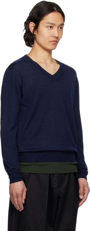 Sweater AMI AMI Paris V-Neck Wool Sweater Mørkeblå | HKS266.KN0066, 1