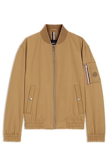 Bomberjakke BOSS Water-Repellent Bomber Jacket with Monogram Trim Beige | 50544097, 0