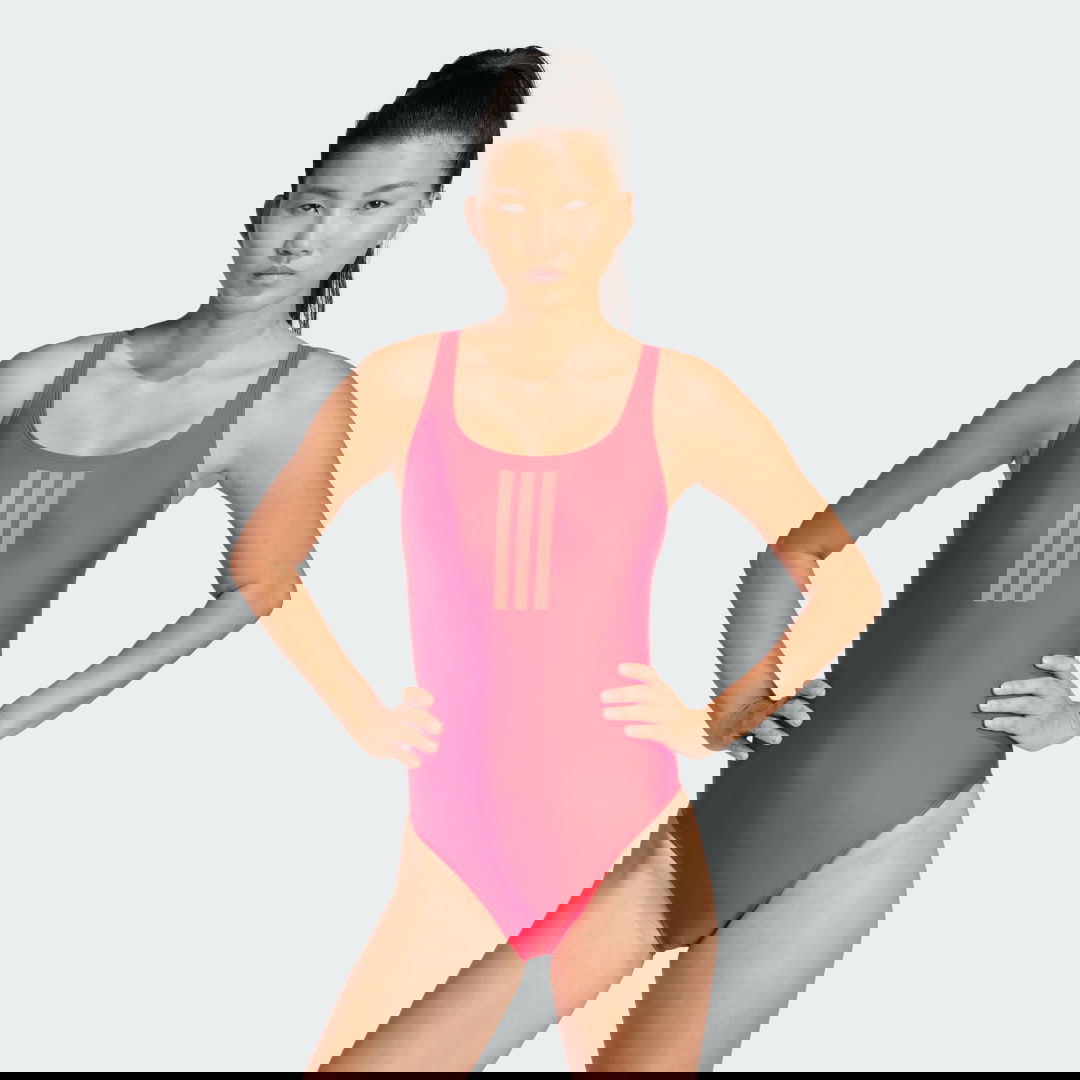 Badetøj adidas Performance 3-Stripes V-Back One-Piece Swimsuit Rød | JG5817, 0