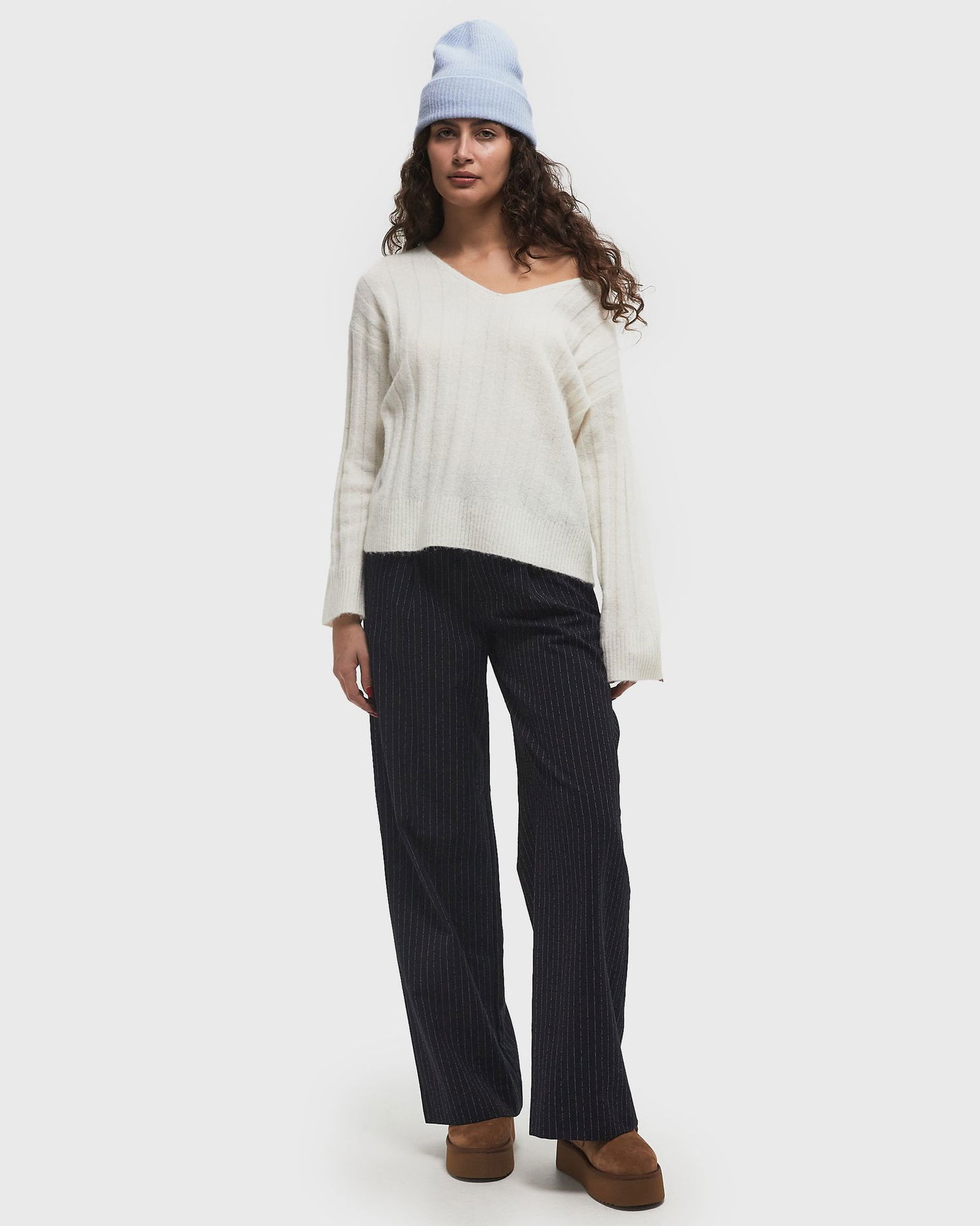 Sweater Samsoe Samsoe Samsøe & Samsøe SANOR V-Neck Sweater Hvid | F24400067-CLEAR-CREAM, 1
