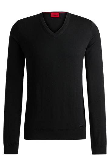 Sweater BOSS Hugo V-Neck Regular-Fit Virgin Wool Sweater Sort | 50474172, 0