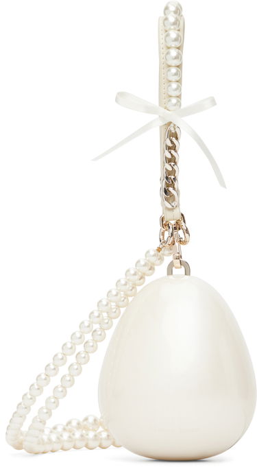 Håndtaske Simone Rocha Simone Rocha Pearl & Chain Strap Pearl Egg Bag Hvid | BAG110ECBOW 0773, 0