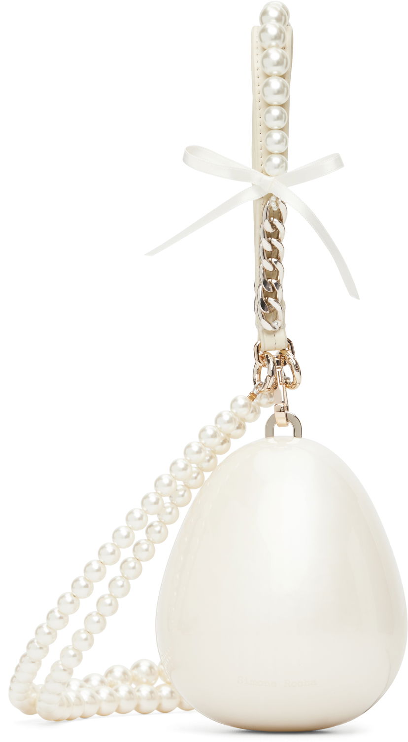 Håndtaske Simone Rocha Simone Rocha Pearl & Chain Strap Pearl Egg Bag Hvid | BAG110ECBOW 0773