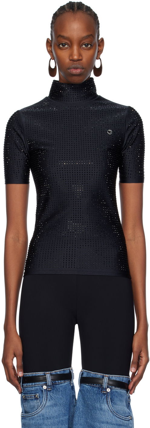 Sweater Coperni Coperni Crystal Embellished Mock Neck Top Sort | COPJS20BIS855