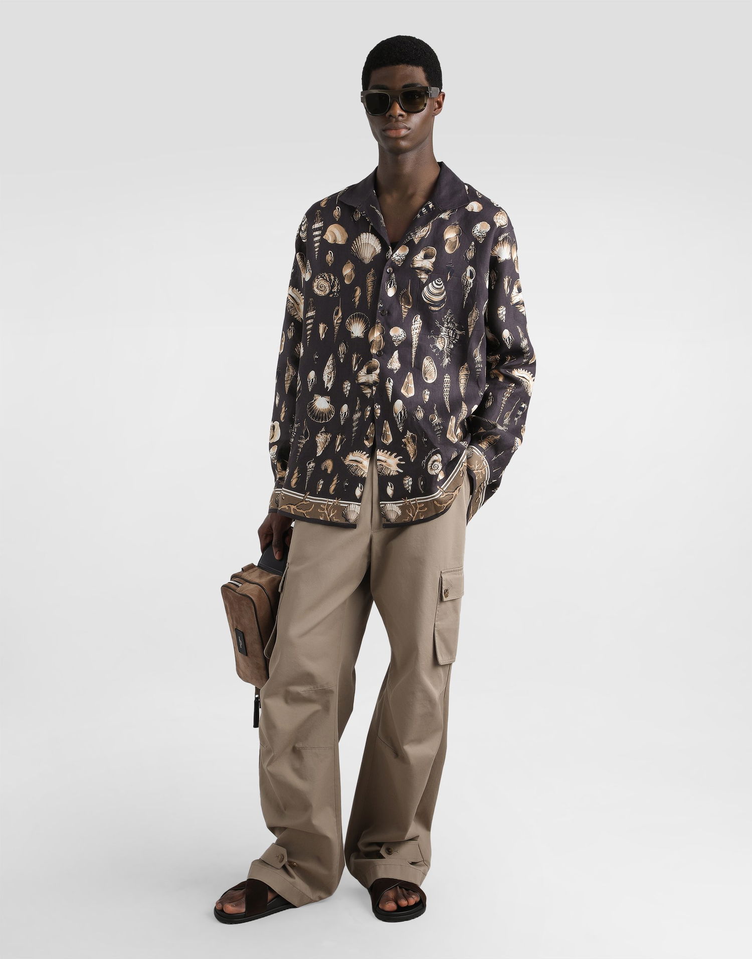 Skjorte Dolce & Gabbana Dolce & Gabbana Oversized Linen Canvas Shell-Print Shirt Sort | G5NK0TFP4NSHM5PI, 1