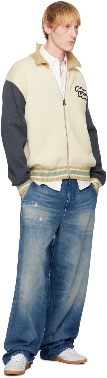 Sweater MAISON KITSUNÉ Maison Kitsuné Knitted College Bomber Jacket Beige | OM02131KT1139, 3