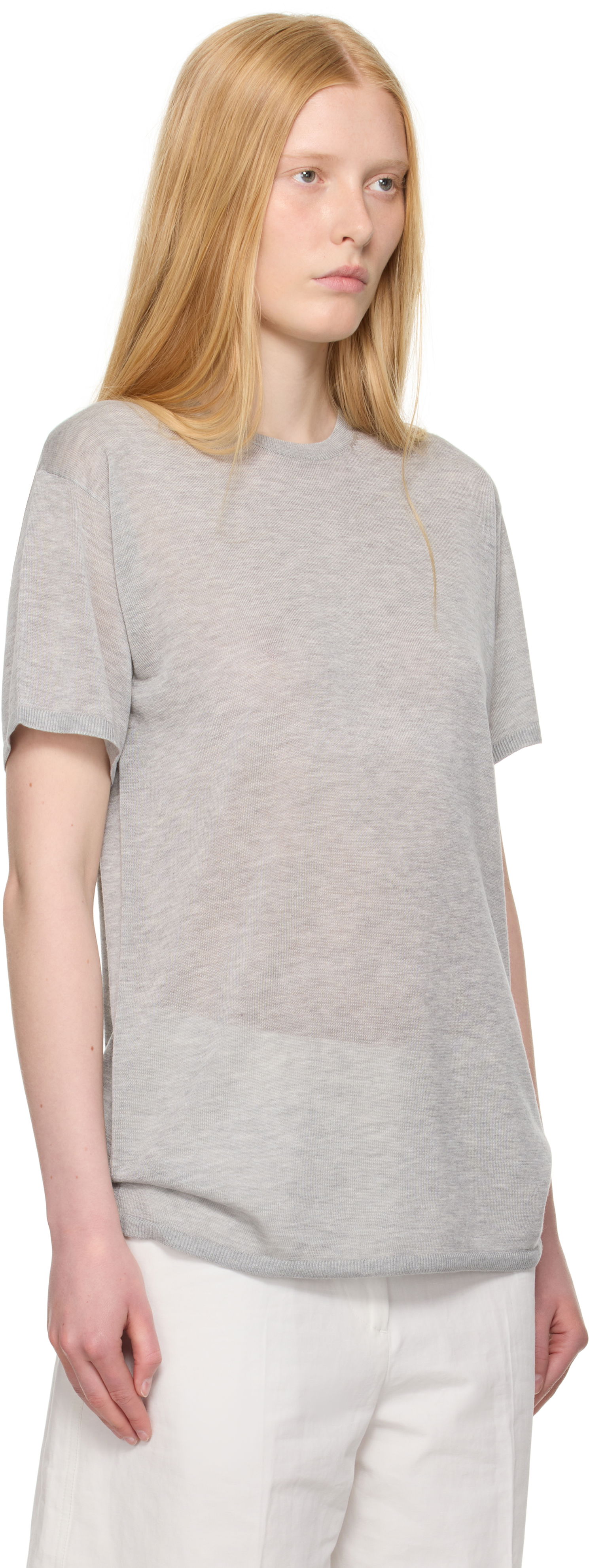 T-shirt TOTEME TOTEME Knit T-Shirt Grå | 253-WRT0531-YA0079, 1
