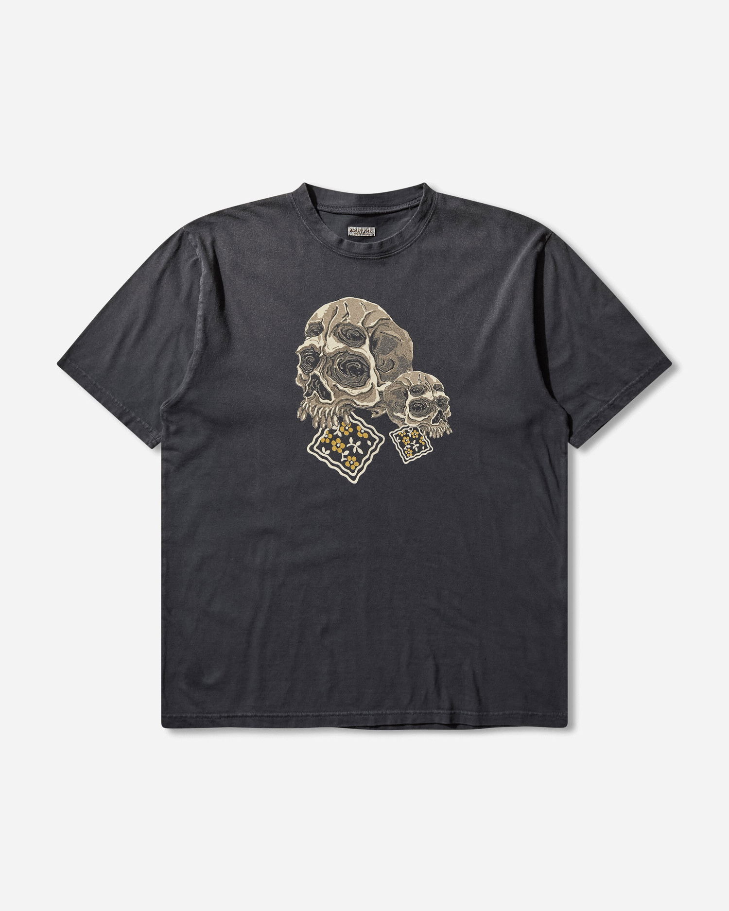 T-shirt KAPITAL Jersey Crew T-Shirt Peckish Rain Skull Sort | K2506SC233 BLACK, 1