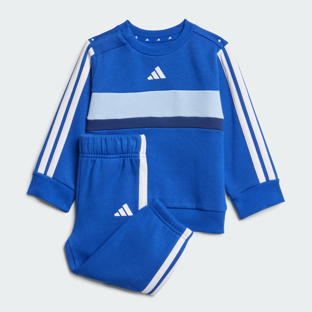 Træningsdragt adidas Performance Seasonal Essentials Tiberio 3-Stripes Fleece Crew Set Blå | JC7516, 0