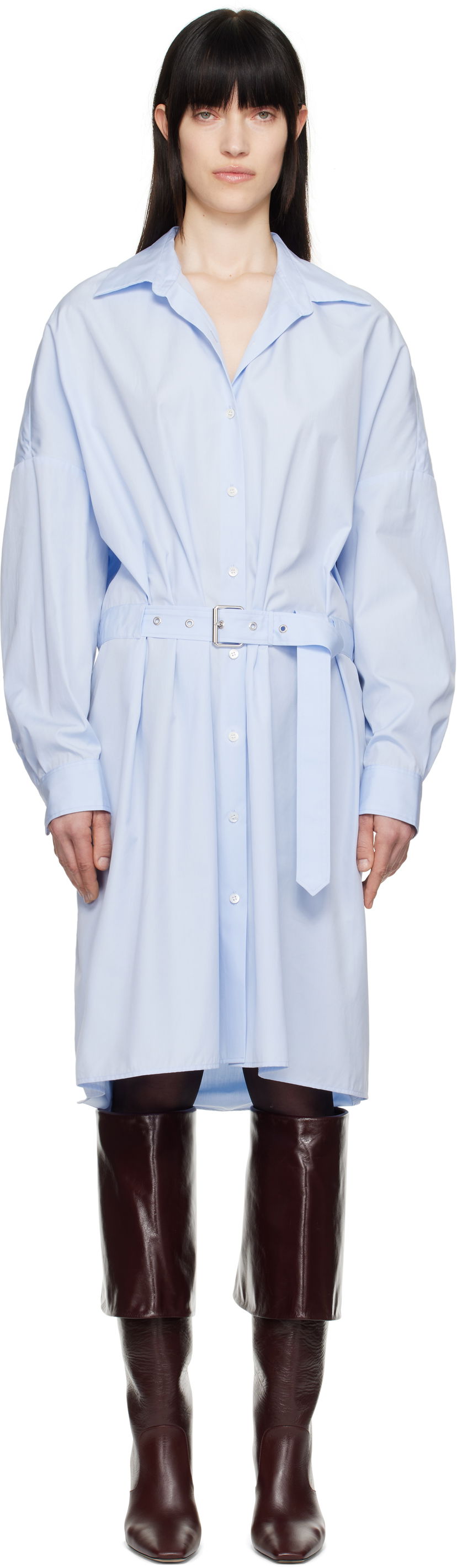 Kjole Dries Van Noten Dries Van Noten Belted Shirt Midi Dress Blå | 251-011002-1466