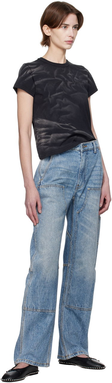 T-shirt Alexander Wang Alexander Wang Distressed Logo Shrunken T-Shirt Sort | 1CC1251990, 3