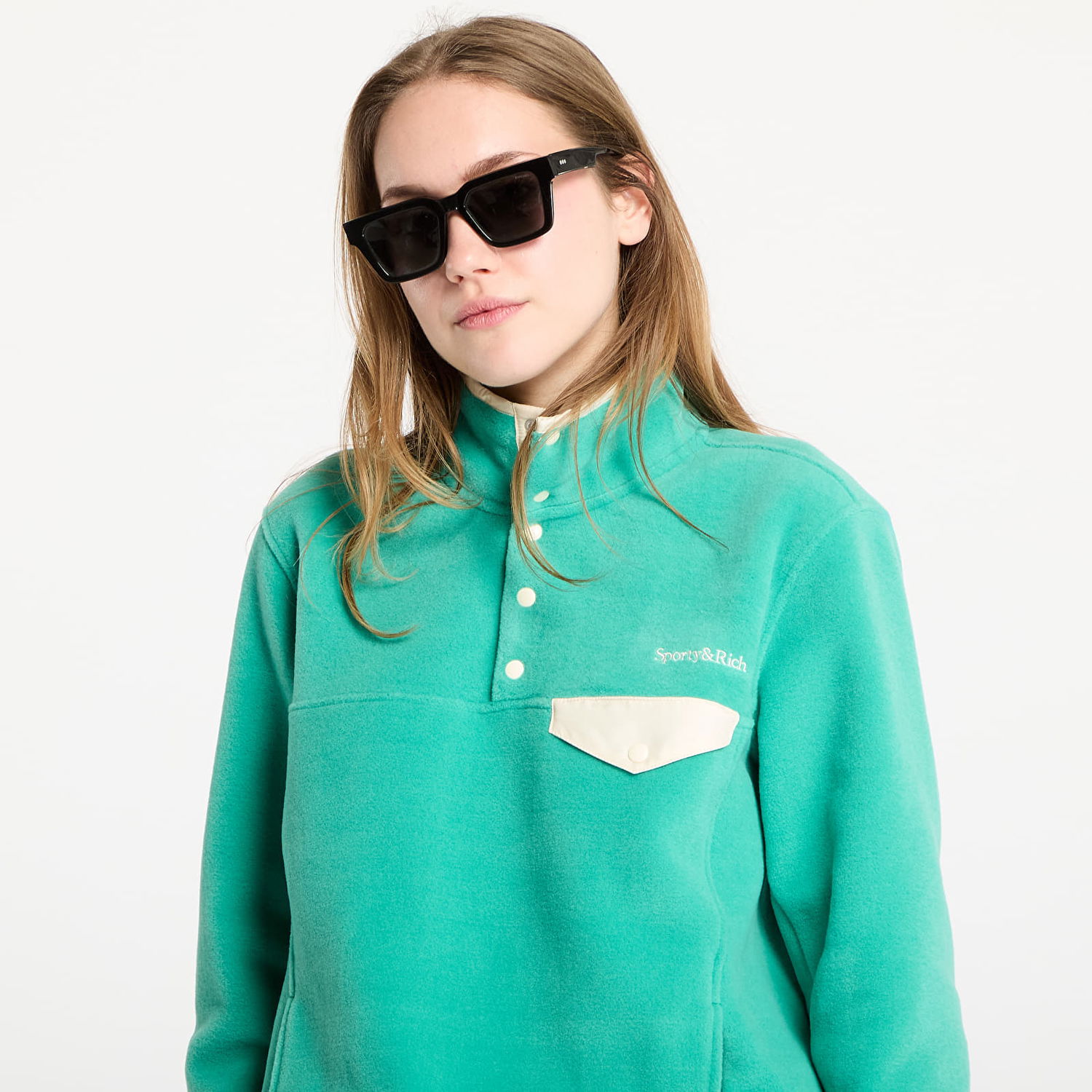 Sweater Sporty & Rich Sporty & Rich Serif Logo Polar Fleece Sweatshirt Grøn | JA047514300GR37, 1