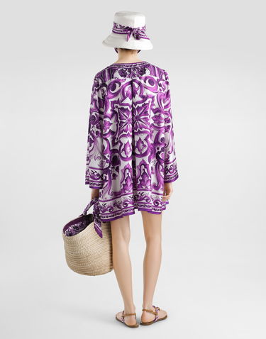 Kjole Dolce & Gabbana Dolce & Gabbana Majolica-Print Twill Tunic Dress Lilla | F61A2THI1TKIP3TN, 2