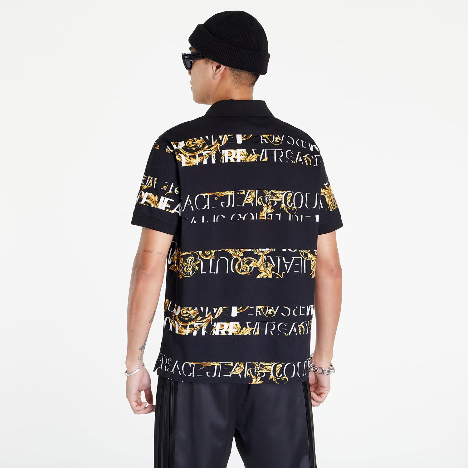 Polo skjorte Versace Print Stripes Logo B Polo T-Shirt Flerfarvet | 73GAG6R0JS136G89, 1