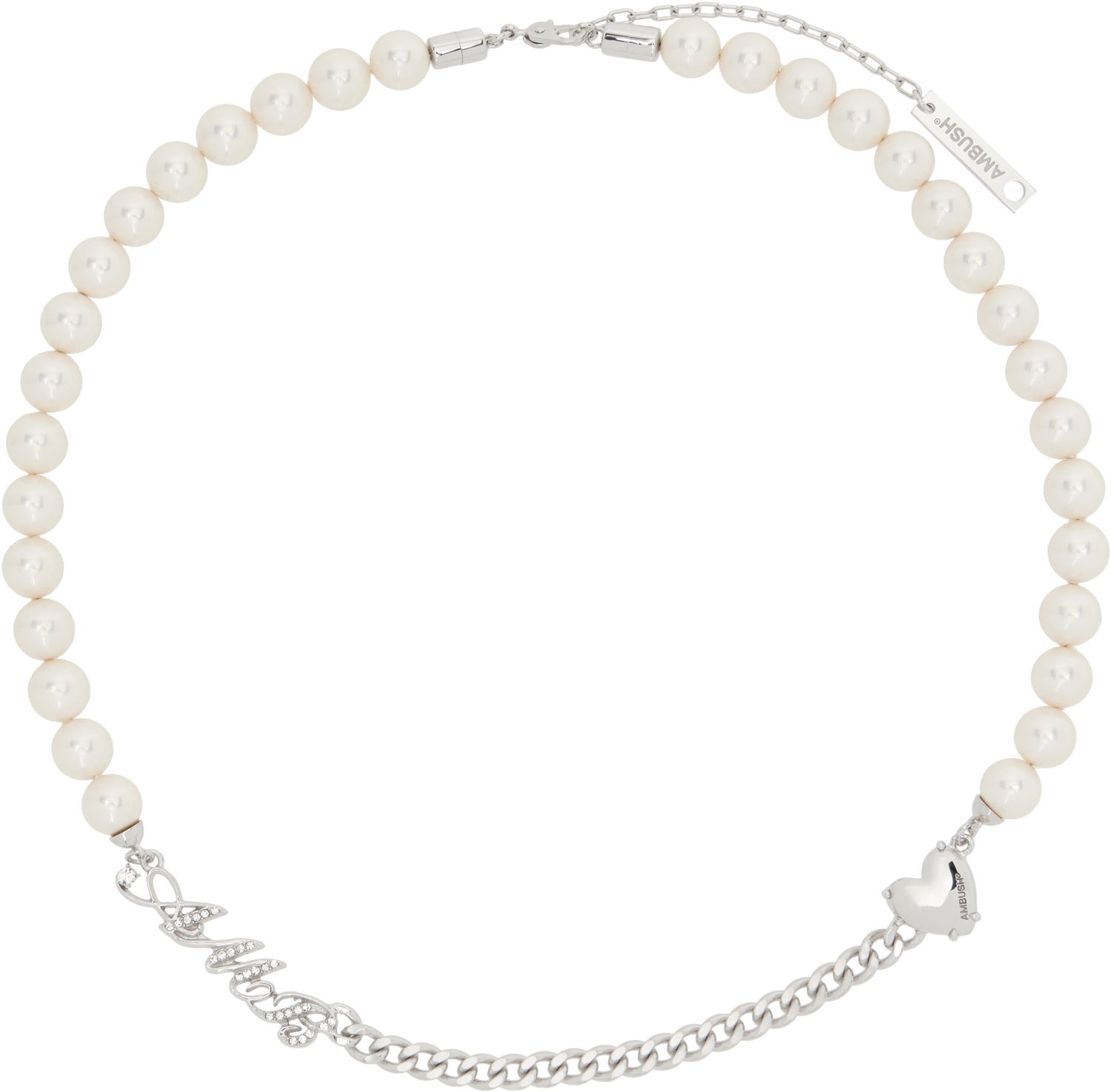 Halskæde Ambush AMBUSH Pearl and Chain Mix Necklace Hvid | BWOB007F24SIL0017200, 0