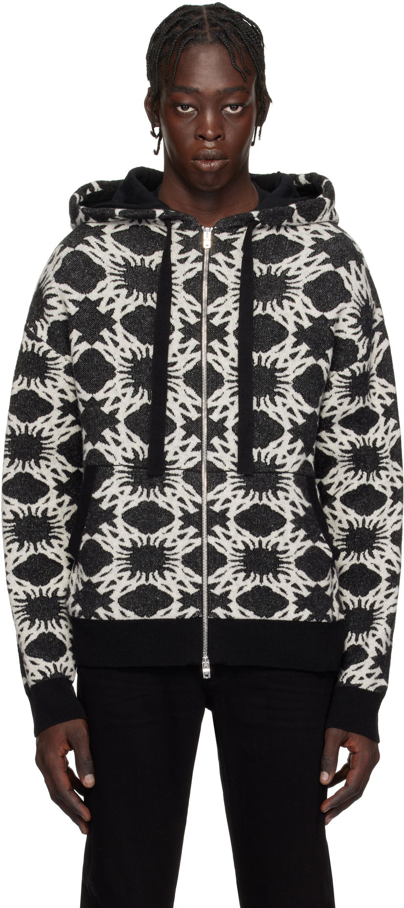 Sweatshirt AMIRI Geometric-Print Knit Zip-Up Hoodie Sort | AMKNHD1011