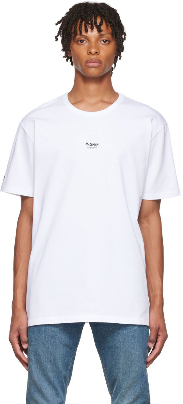 T-shirt Alexander McQueen Alexander McQueen Graffiti T-Shirt Hvid | 704989QTX91