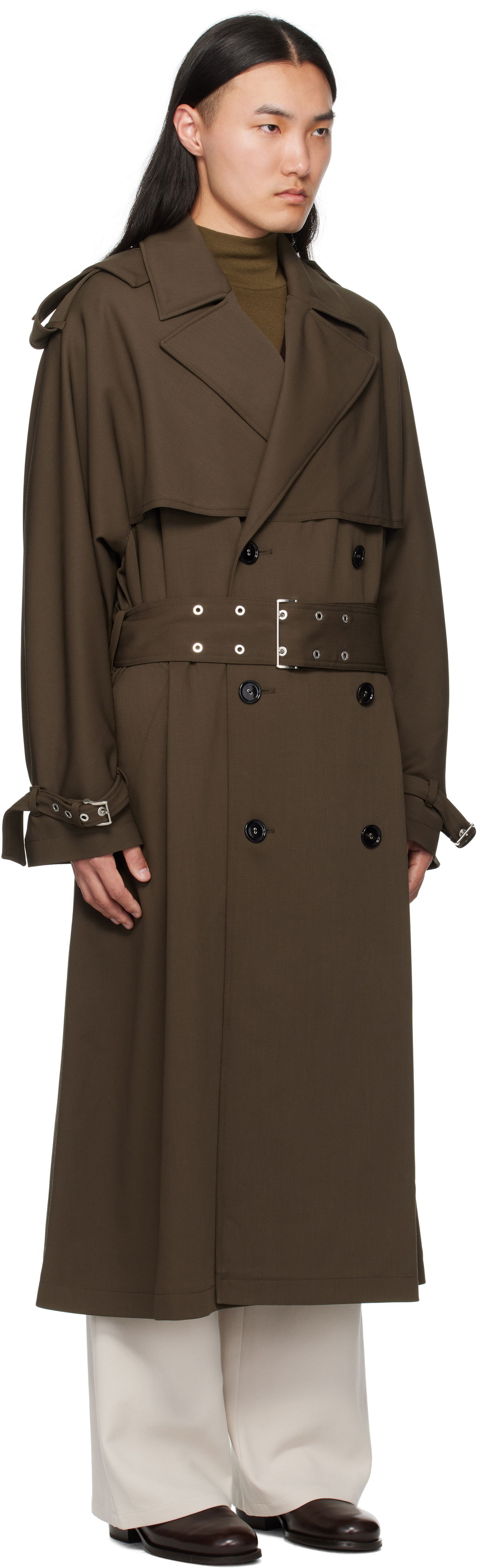 Trenchcoat AMI AMI Paris Wool Trench Coat Grøn | HJK604.WV0067, 1