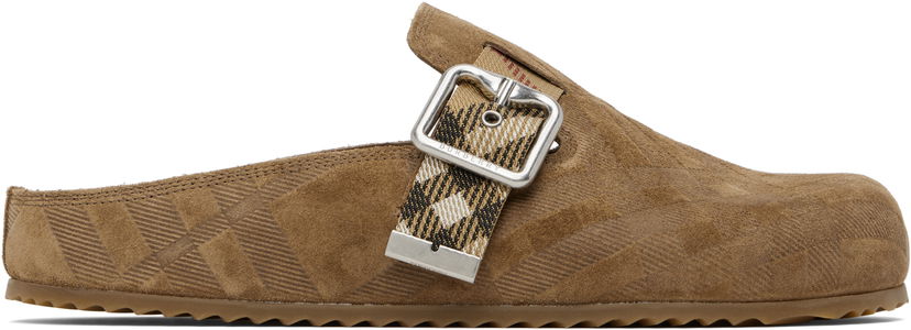 Tøj Burberry Burberry Check Suede Urchin Clogs Brun | 8113393