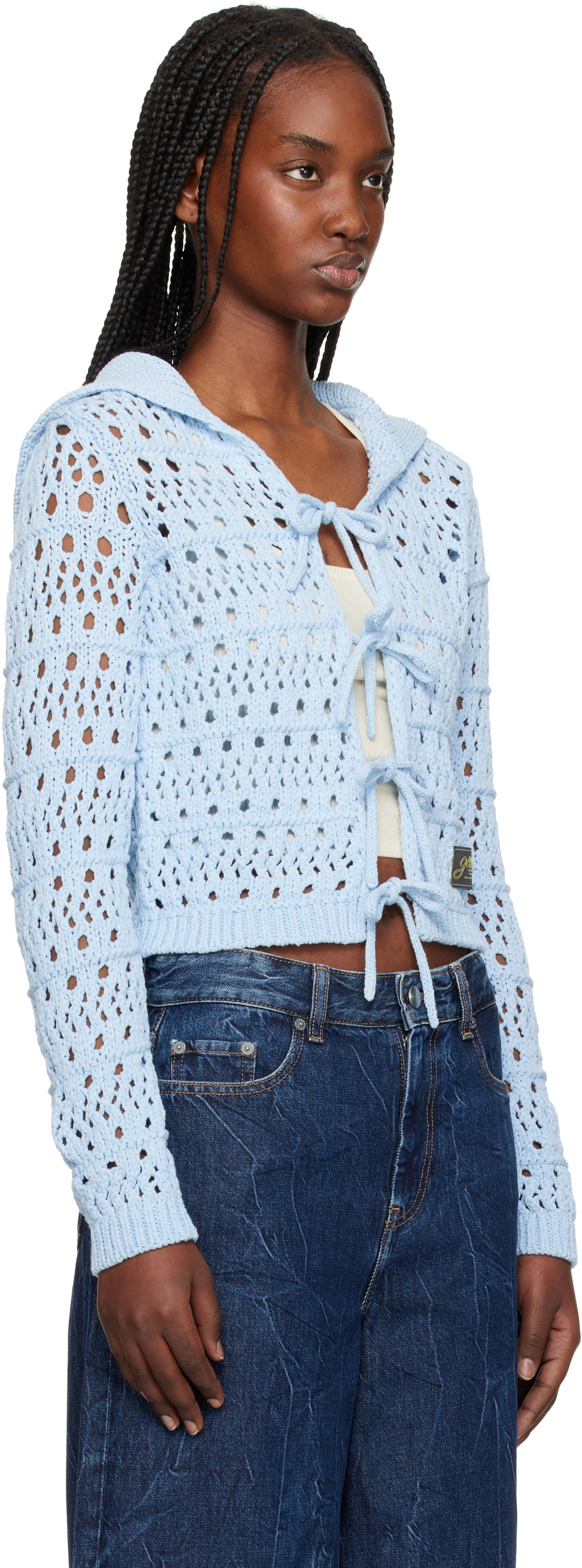 Sweater GANNI Ganni Tie String Knit Cardigan Blå | K2429, 1