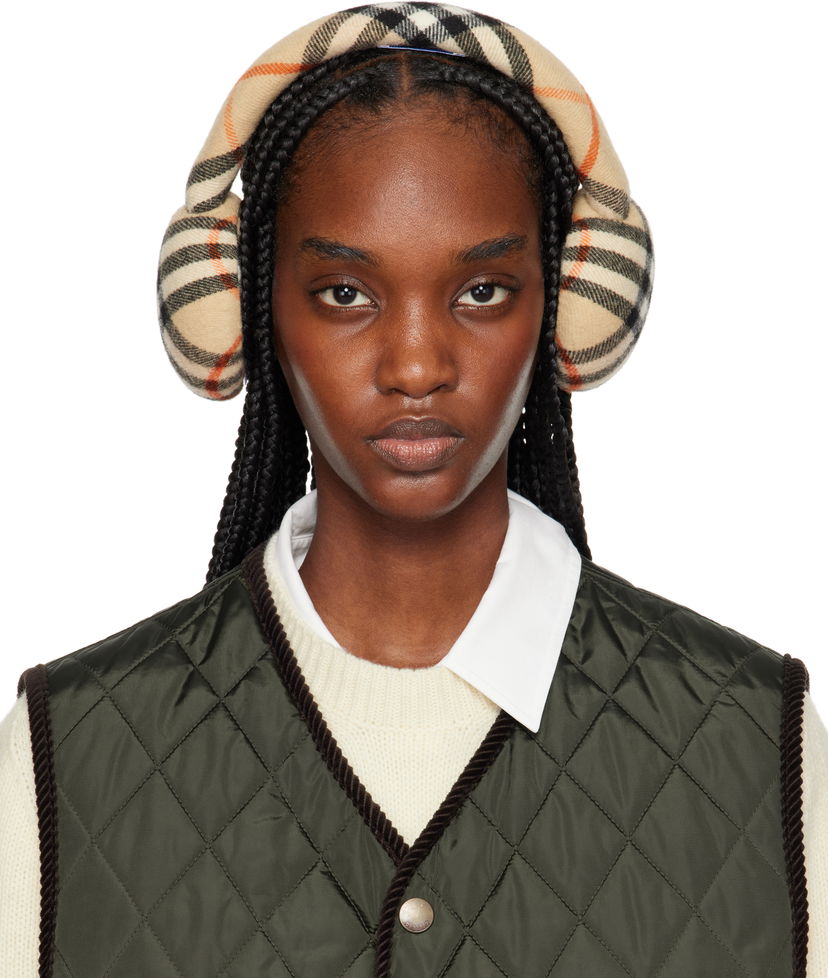 Tørklæde Burberry Burberry Check Wool Earmuffs Beige | 8105109
