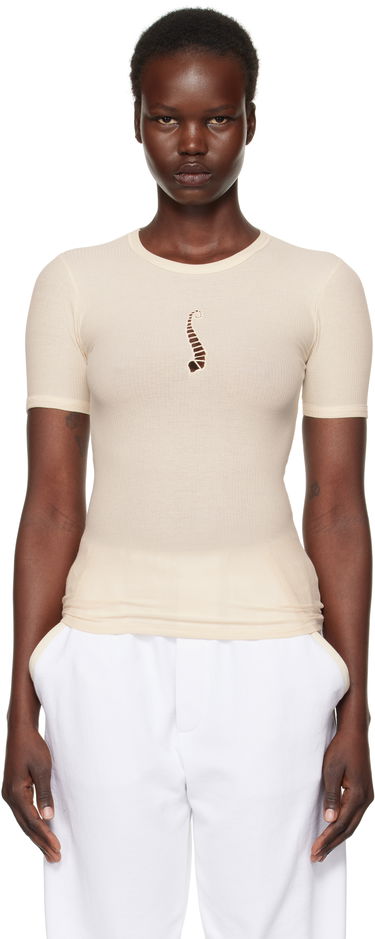 T-shirt Baserange Baserange Tower Cutout Ribbed T-Shirt Beige | TOTWS-RB-SP25, 0