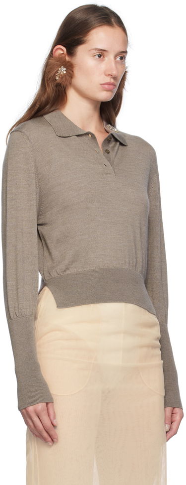 Polo skjorte Simone Rocha Simone Rocha Merino Silk Knit Long Sleeve Polo Brun | KMK4B 0647, 1