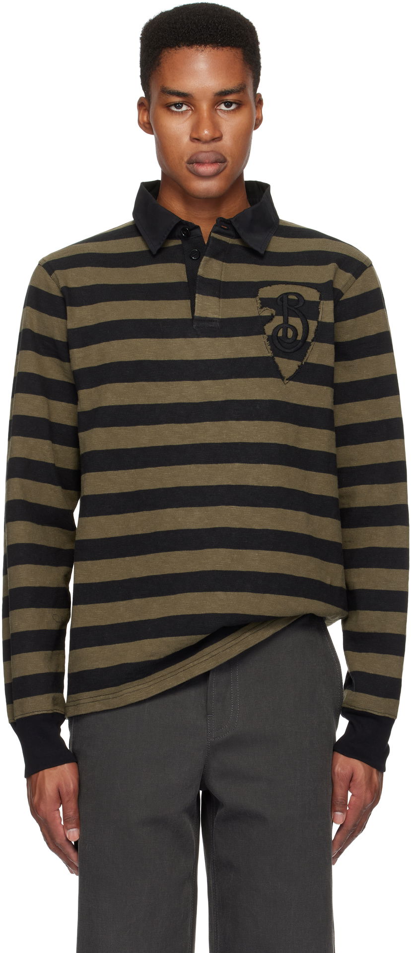 Polo skjorte Burberry Striped Cotton Long-Sleeve Polo Grøn | 8097596