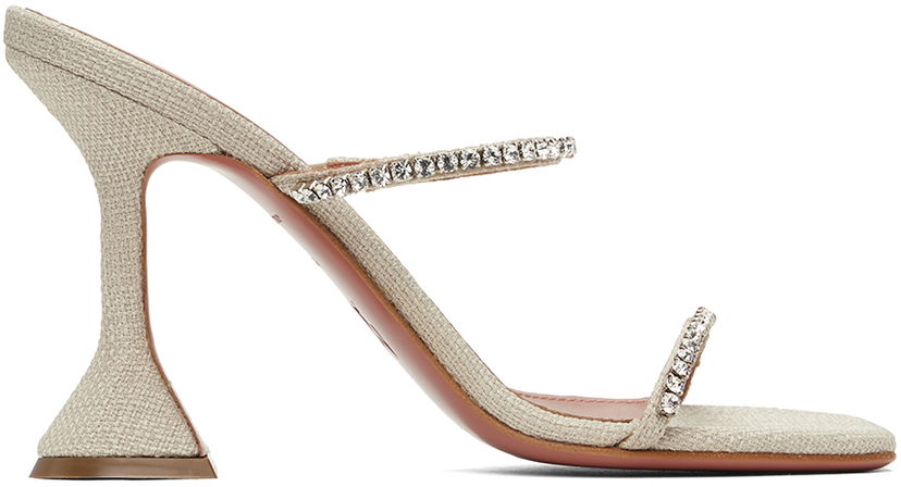 Tilbehør Amina Muaddi Amina Muaddi Gilda Crystal-Embellished Heeled Sandals Beige | GILDA SLIPPER CL CANVAS