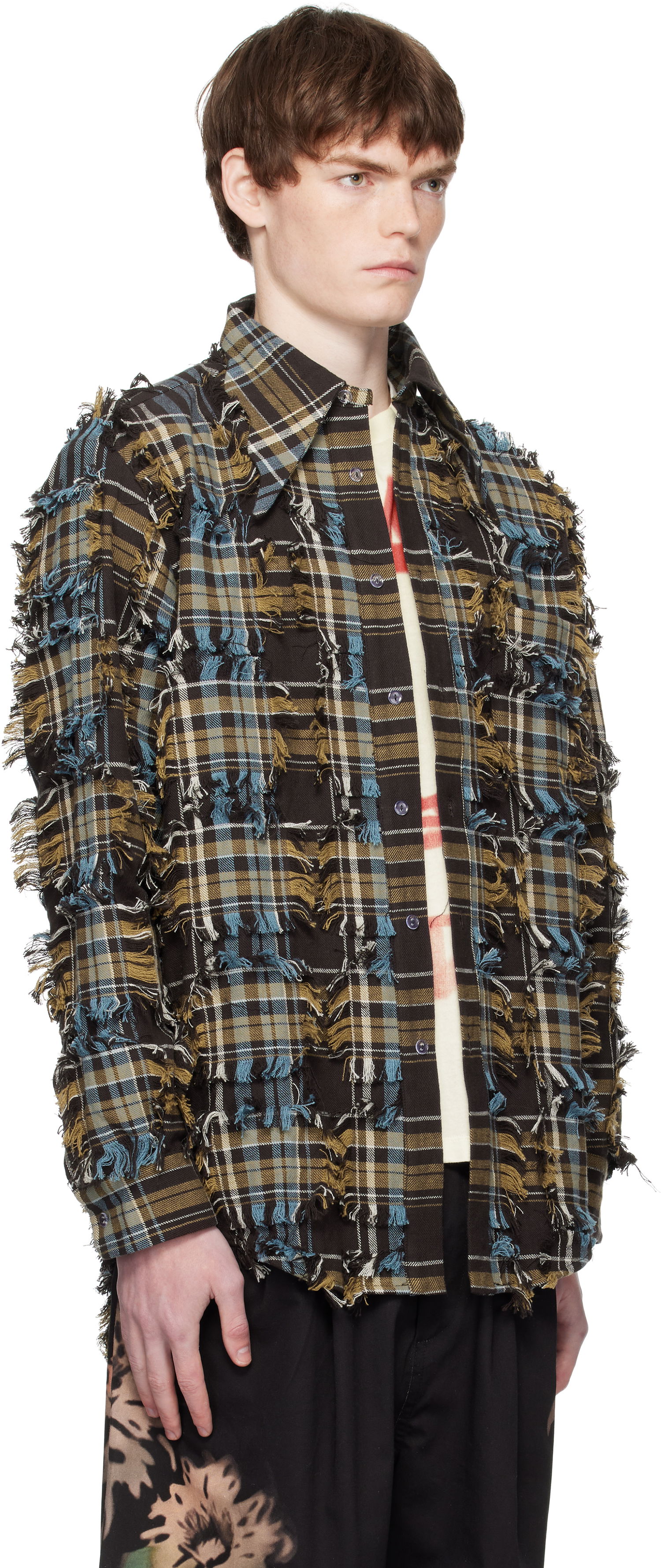Skjorte Collina Strada Collina Strada Frayed Plaid Button-Up Shirt Brun | XX3063-B, 1