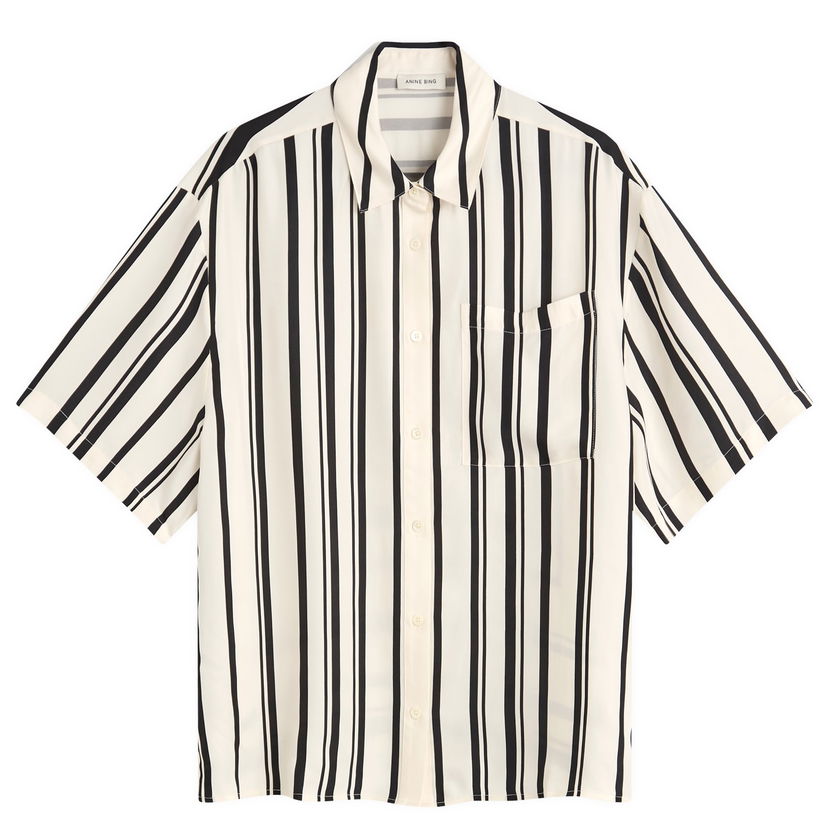 Skjorte Anine Bing Anine Bing Coco Short Sleeve Stripe Shirt, Size Large Flerfarvet | A-07-11268-MTL95