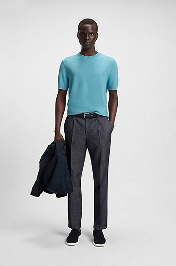T-shirt BOSS BOSS Mixed Structure Knit Sweater Turkis | 50543161, 1