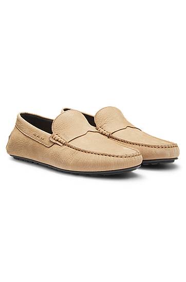 Sneakers og sko BOSS Nubuck Leather Loafers with Driver Sole Beige | 50548116