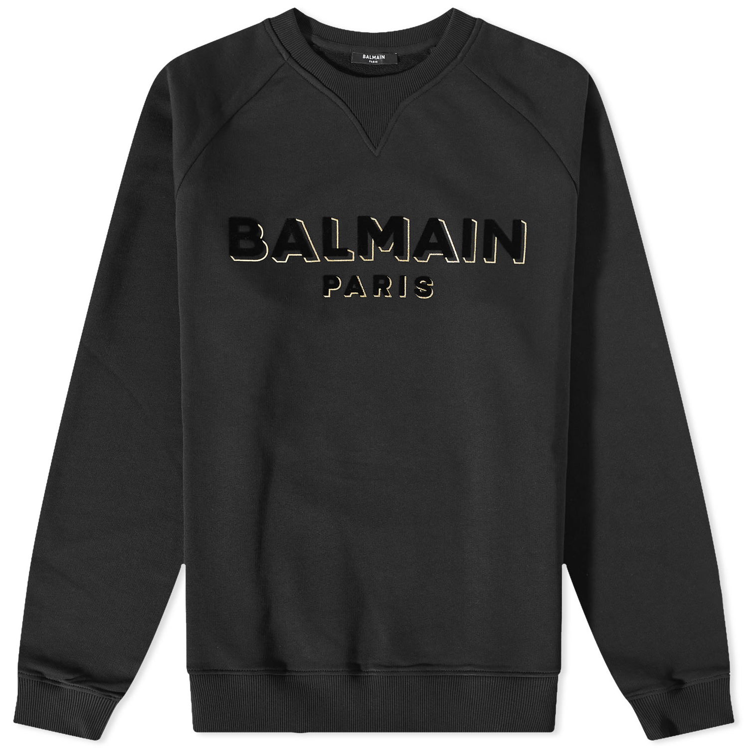 Sweatshirt Balmain Flock & Foil Paris Logo Crew Sweat Sort | BH1JQ005BB99-EGO, 0