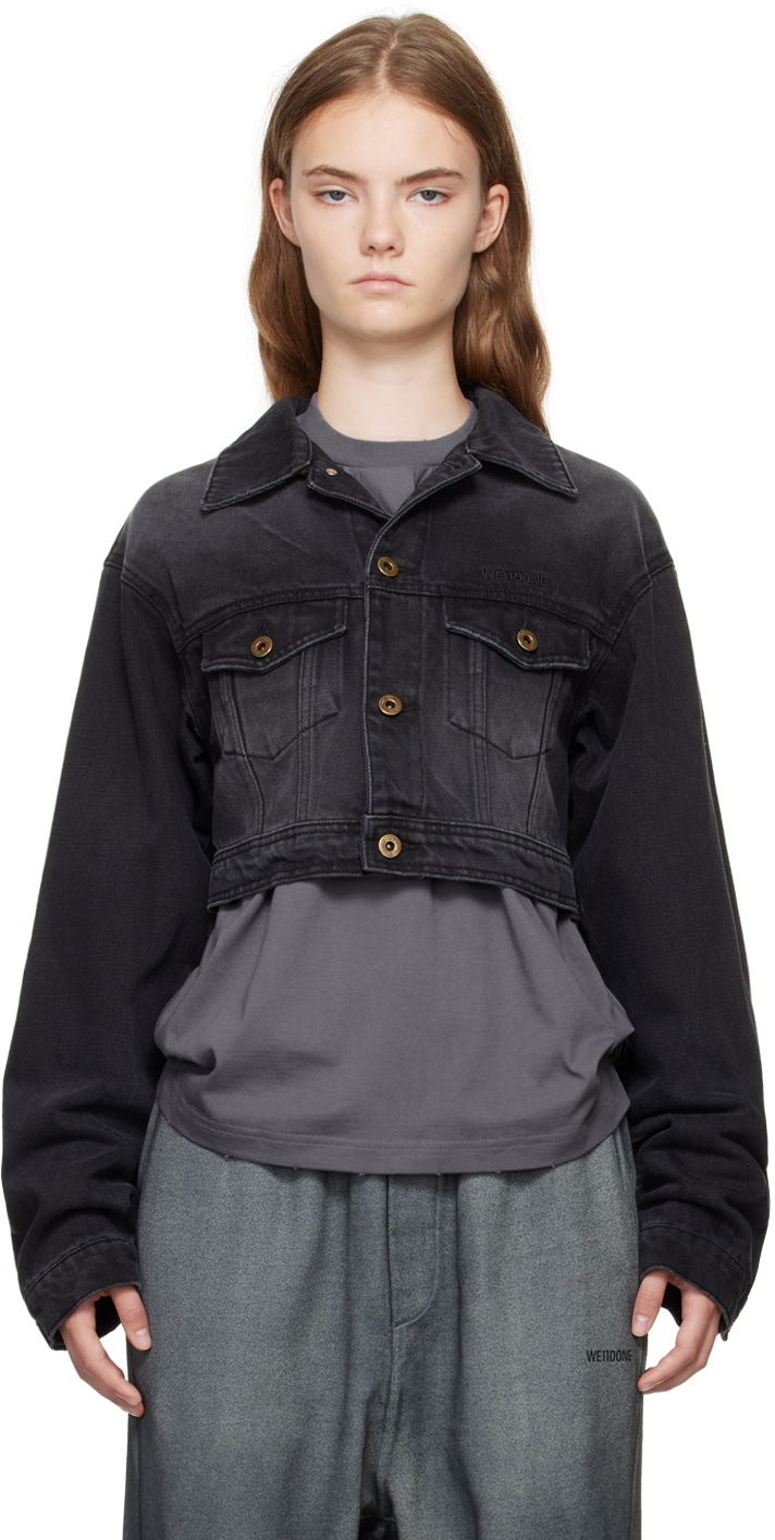Jakke We11done We11done Cropped Denim Jacket Sort | WD-DJ2-24-337-W-BK