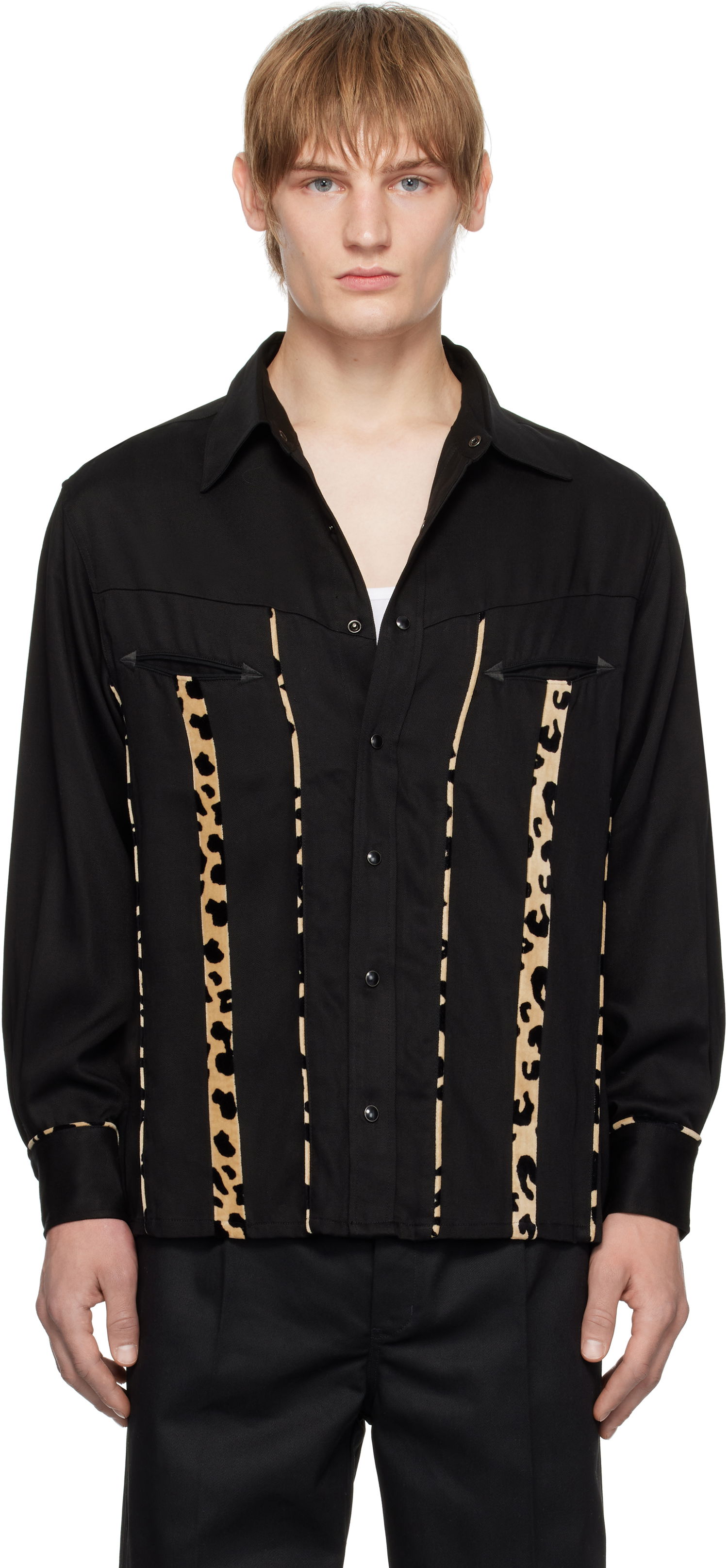 Skjorte WACKO MARIA Black Leopard Print Western Shirt Sort | 24FW-WMS-WS03, 0