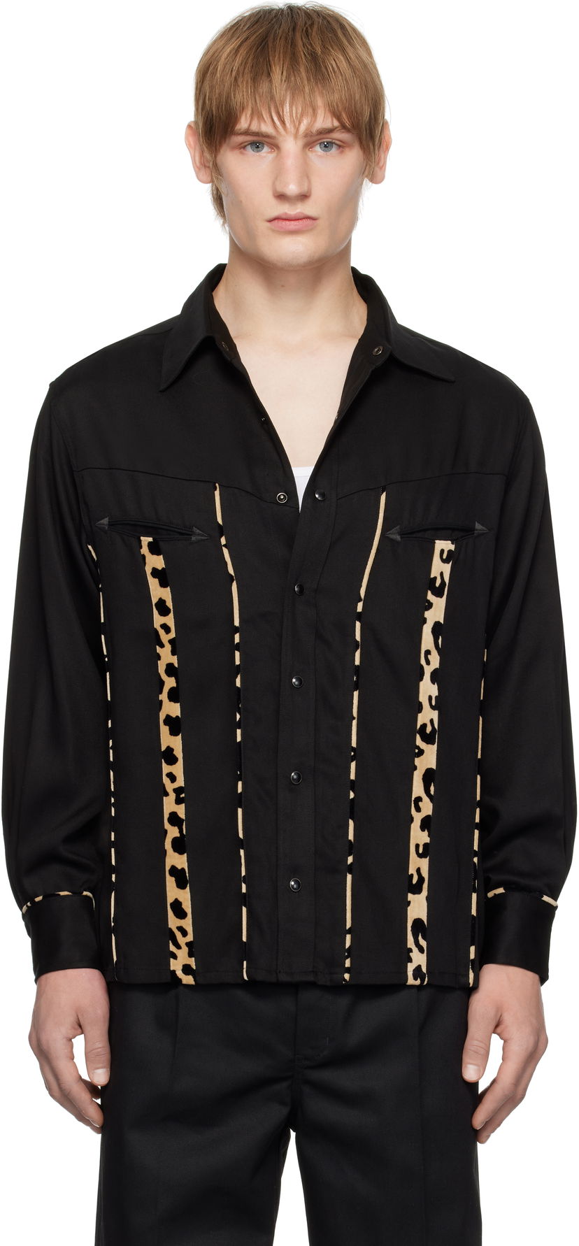 Skjorte WACKO MARIA Black Leopard Print Western Shirt Sort | 24FW-WMS-WS03
