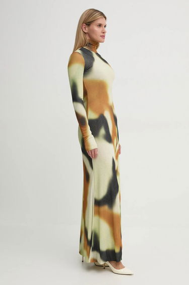 Kjole Nanushka Maxi Abstract Print Turtleneck Dress Beige | NW24FWDR32976, 1